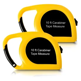 2 Pack Carabiner Mini Tape Measure - Metric and Imperial 10 ft/ 300 cm - Metal Measuring Blade, Quick Read, Auto-Lock and Pocket Size, Shock Absorbent Case, Ideal for at Home and in Office Use