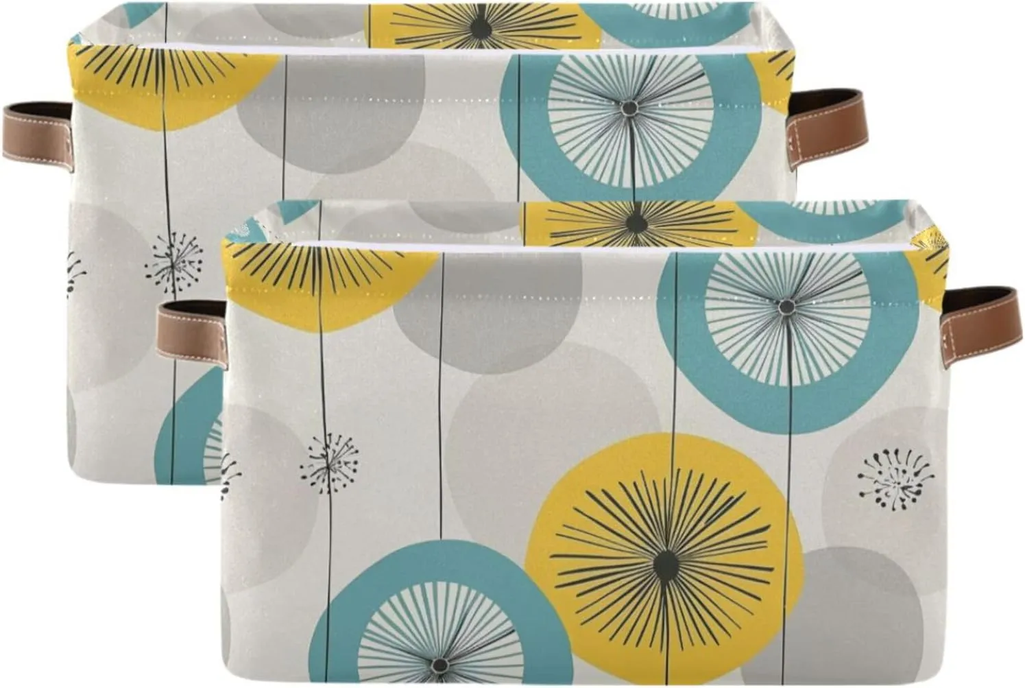 2 Pack Dandelion Geometric Abstraction storage baskets, collapsable baskets for shelves with sturdy handle bag Decorative for kitchen