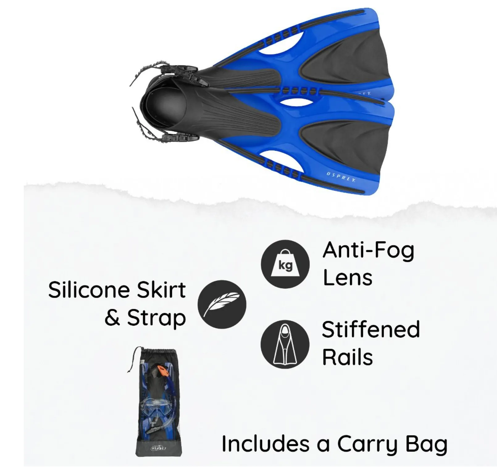 Adults Mask , Snorkel Set With Fins  - Blue