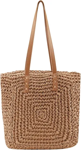 Ayliss Women Straw Shoulder Handbag Tote Shoulder Bag Summer Beach Woven Handmade Weaving Casual Bag for Vocation Travel