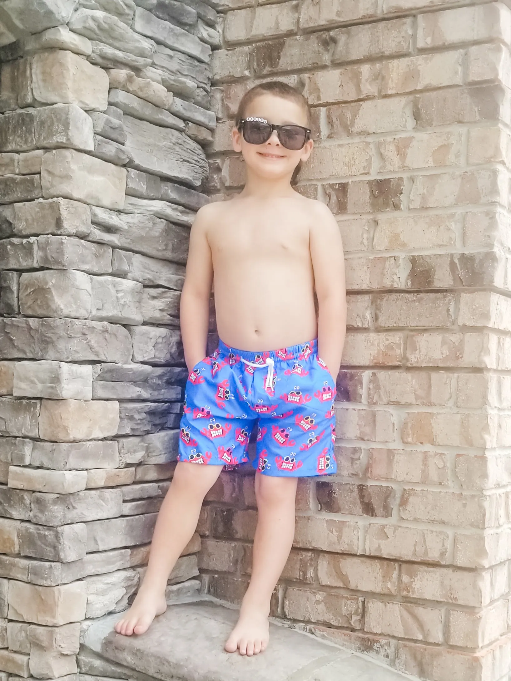 Blue Crabby Swim Trunks