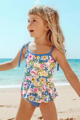 Blue Floral One-Piece Swimsuit For Toddler Girls and Girls