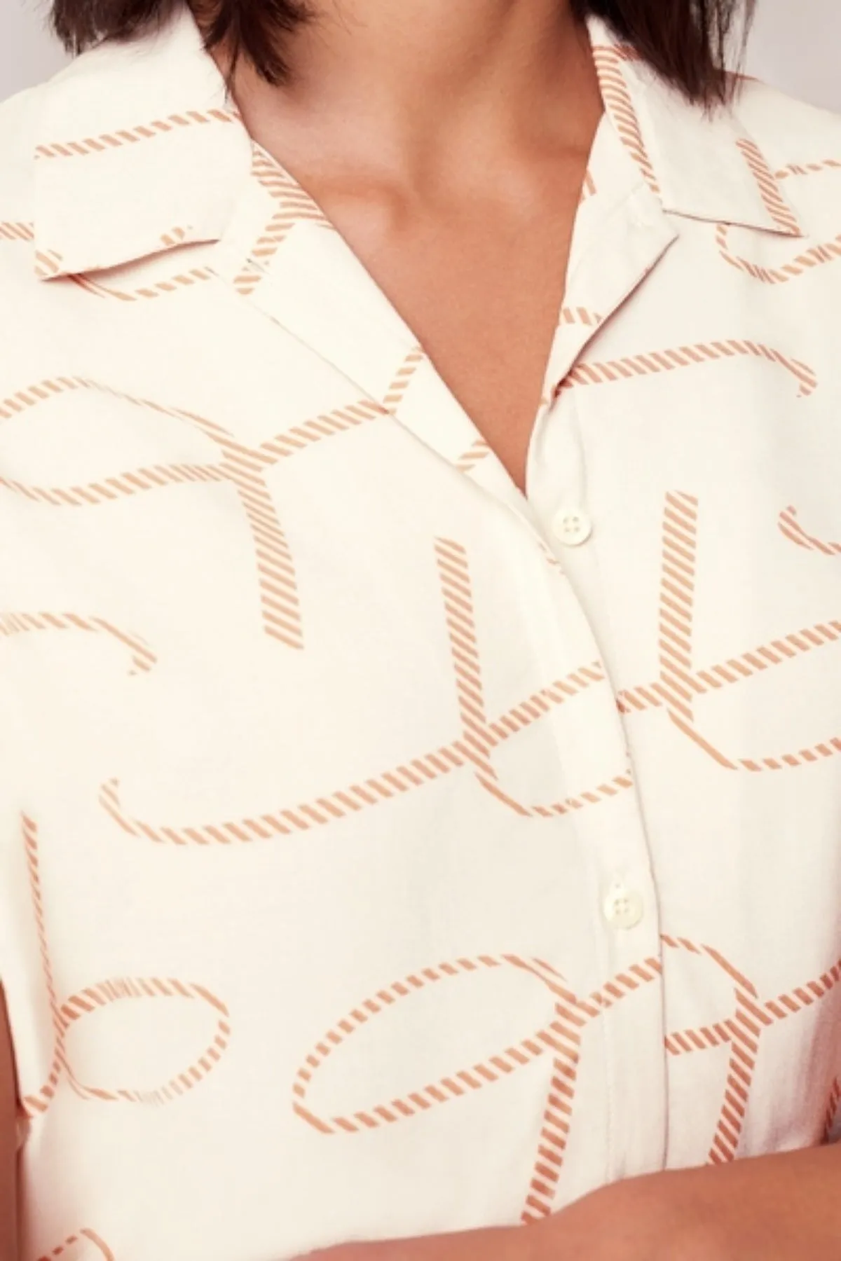 Boyfriend Fit Nightdress in Beige Print