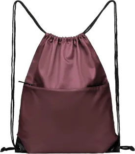 BuyAgain Drawstring Backpack Sports Water Resistant String Bag Sport Gym Sackpack for Women Men Large with Zipper, Burgundy