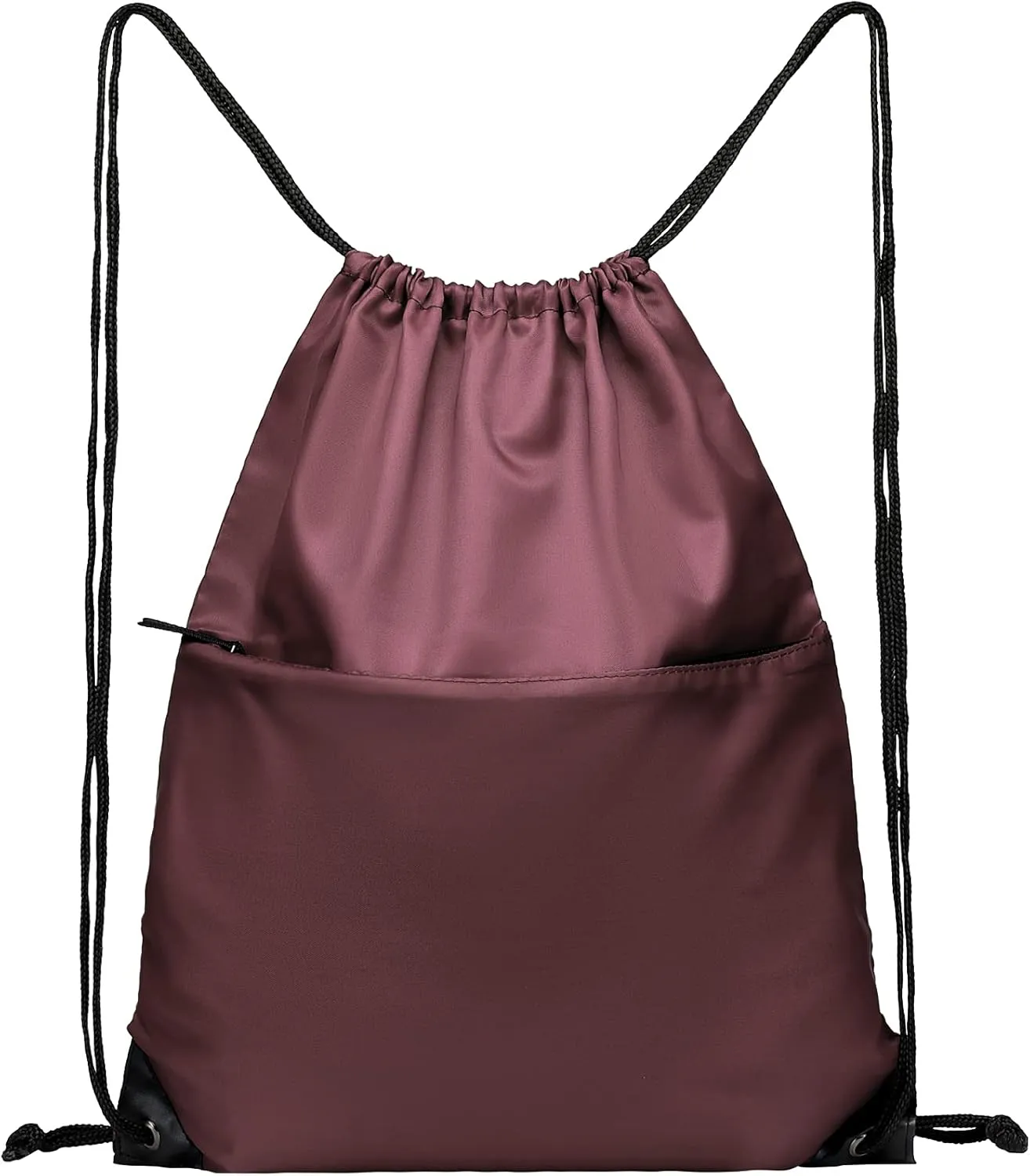 BuyAgain Drawstring Backpack Sports Water Resistant String Bag Sport Gym Sackpack for Women Men Large with Zipper, Burgundy