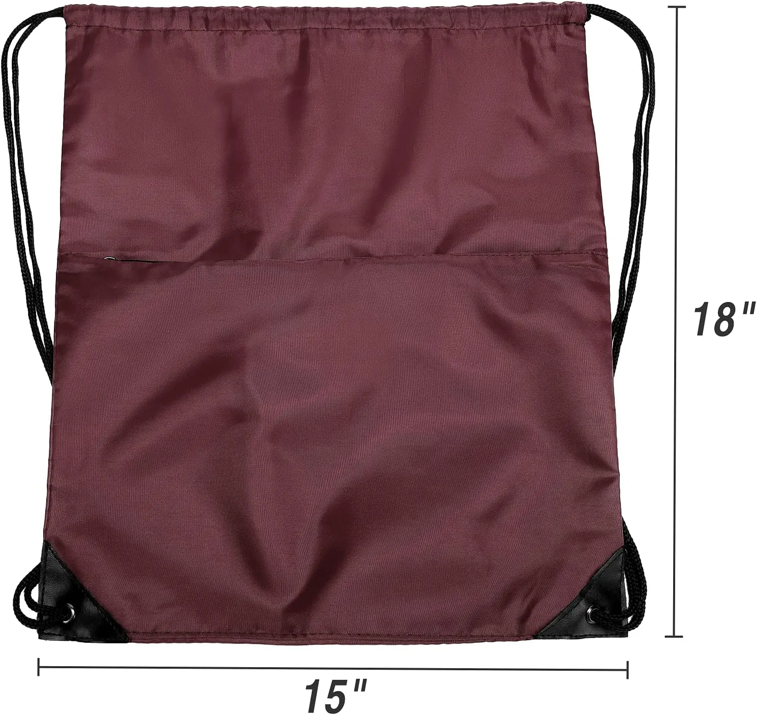 BuyAgain Drawstring Backpack Sports Water Resistant String Bag Sport Gym Sackpack for Women Men Large with Zipper, Burgundy