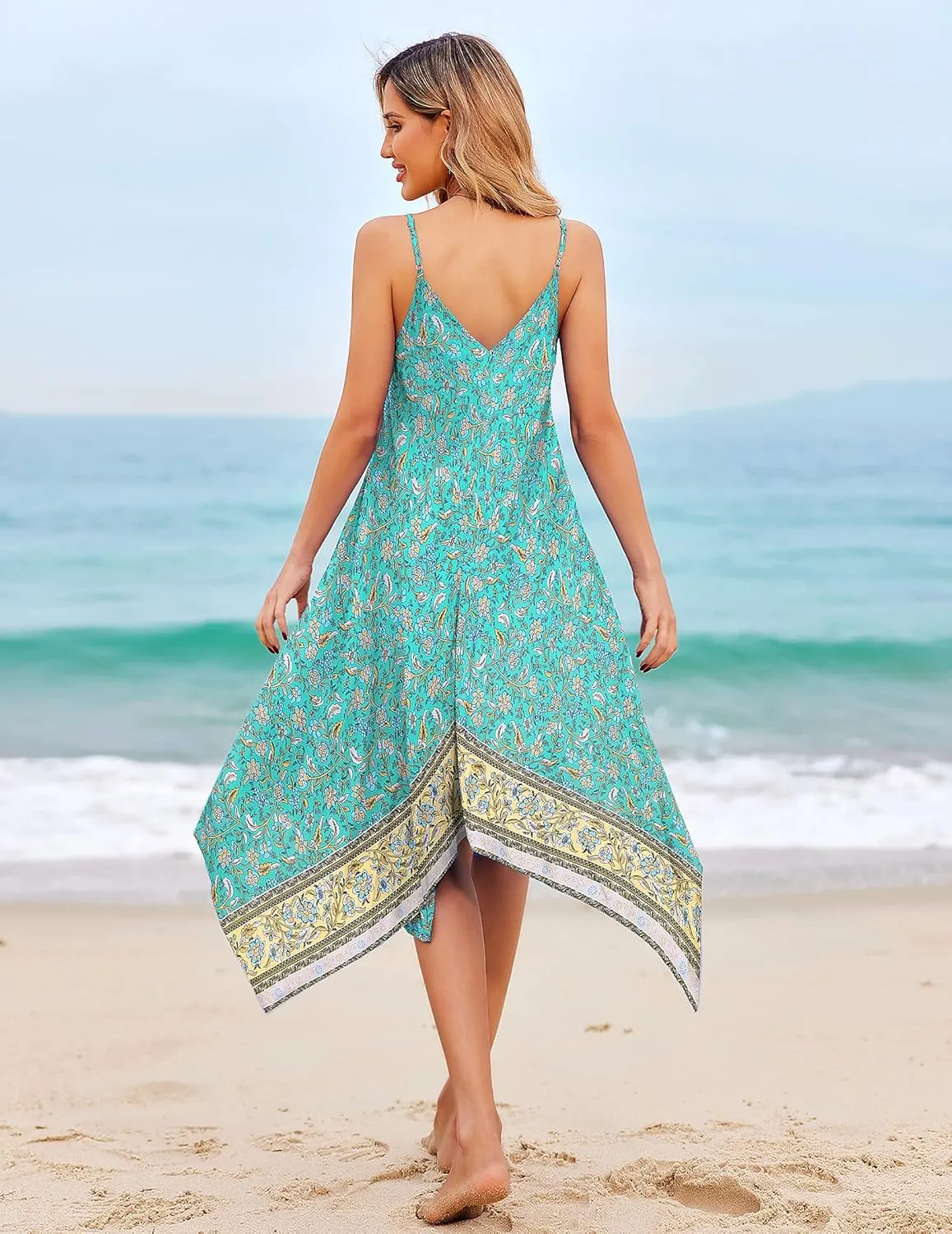 Chigant Women's 2025 Summer Dress Casual Boho Sundress Spaghetti Strap Swimwear Cover Up Beach Flowy Midi Vacation Dresses