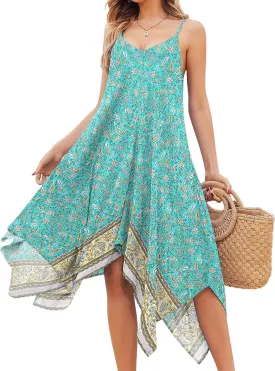 Chigant Women's 2025 Summer Dress Casual Boho Sundress Spaghetti Strap Swimwear Cover Up Beach Flowy Midi Vacation Dresses