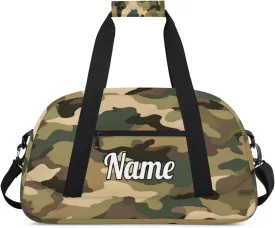 Classic Woodland Camo Personalized Kids Gym Bag Custom Dance Bag with Name Sport Duffel Bag for Girls Boys Weekender Overnight Travel Bag