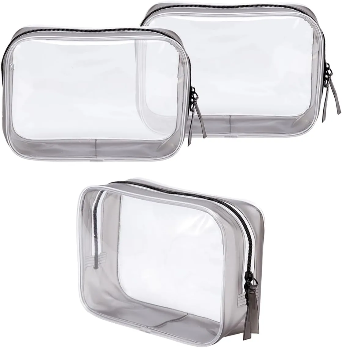 Clear Plastic Black Zippered Toiletry Carry Pouch TSA Approved Toiletry Bag Portable Cosmetic Makeup Bag for Vacation, Bathroom and Organizing (Black 3Pcs, Small)