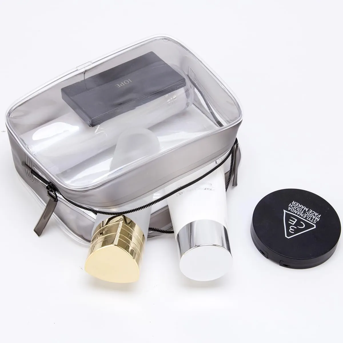 Clear Plastic Black Zippered Toiletry Carry Pouch TSA Approved Toiletry Bag Portable Cosmetic Makeup Bag for Vacation, Bathroom and Organizing (Black 3Pcs, Small)