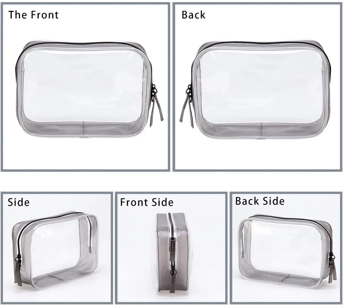 Clear Plastic Black Zippered Toiletry Carry Pouch TSA Approved Toiletry Bag Portable Cosmetic Makeup Bag for Vacation, Bathroom and Organizing (Black 3Pcs, Small)