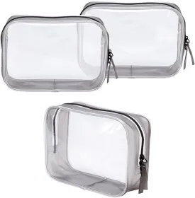 Clear Plastic Black Zippered Toiletry Carry Pouch TSA Approved Toiletry Bag Portable Cosmetic Makeup Bag for Vacation, Bathroom and Organizing (Black 3Pcs, Small)