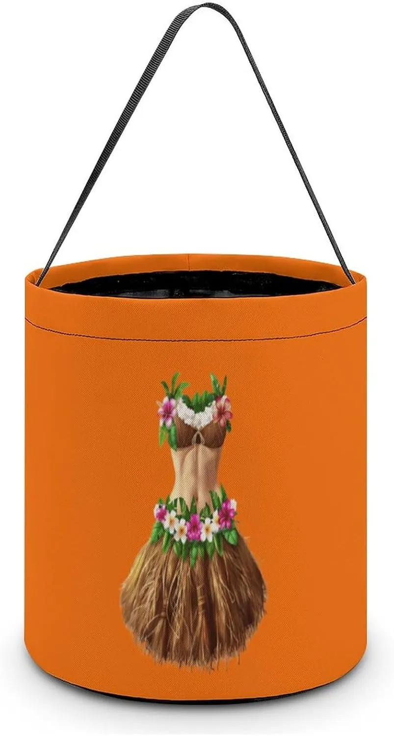 Coconut Bra Flowers Grass Skirt Easter Basket Egg Buckets with Handles Hunt Tote Bags Reusable Handbag for Decoration