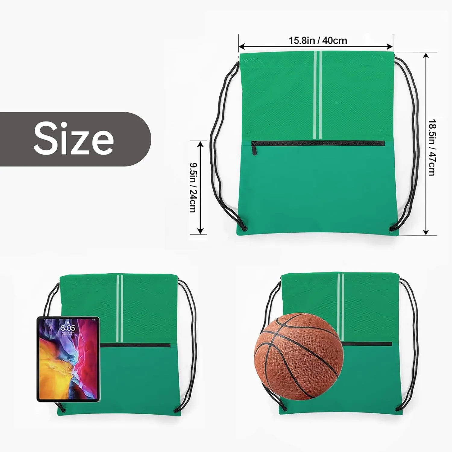 Drawstring Backpack Large Sports Draw String Bag for Women and Men (Green)