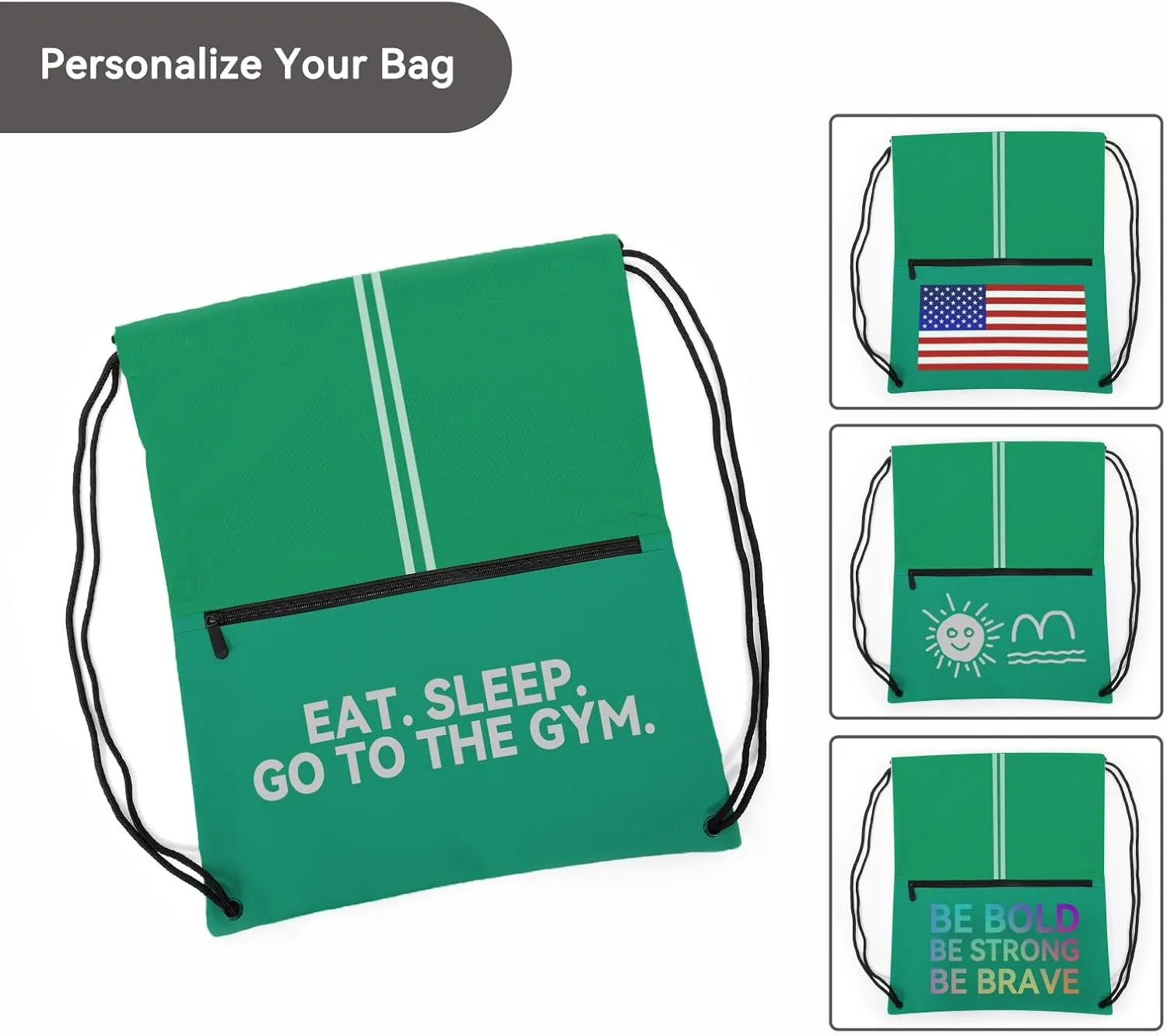 Drawstring Backpack Large Sports Draw String Bag for Women and Men (Green)