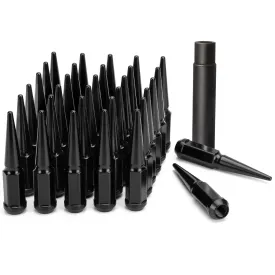 DYNOFIT 14mmx1.5 Wheel Spike Lug Nuts, 32 x Black M14x1.5 Lug Nut, Dynofit 4.4 inch Tall Closed End Nuts with 1 Socket Key for Chevy Silverado GMC Sierra 1500 2500 3500,F-250 F-350 2003-2016