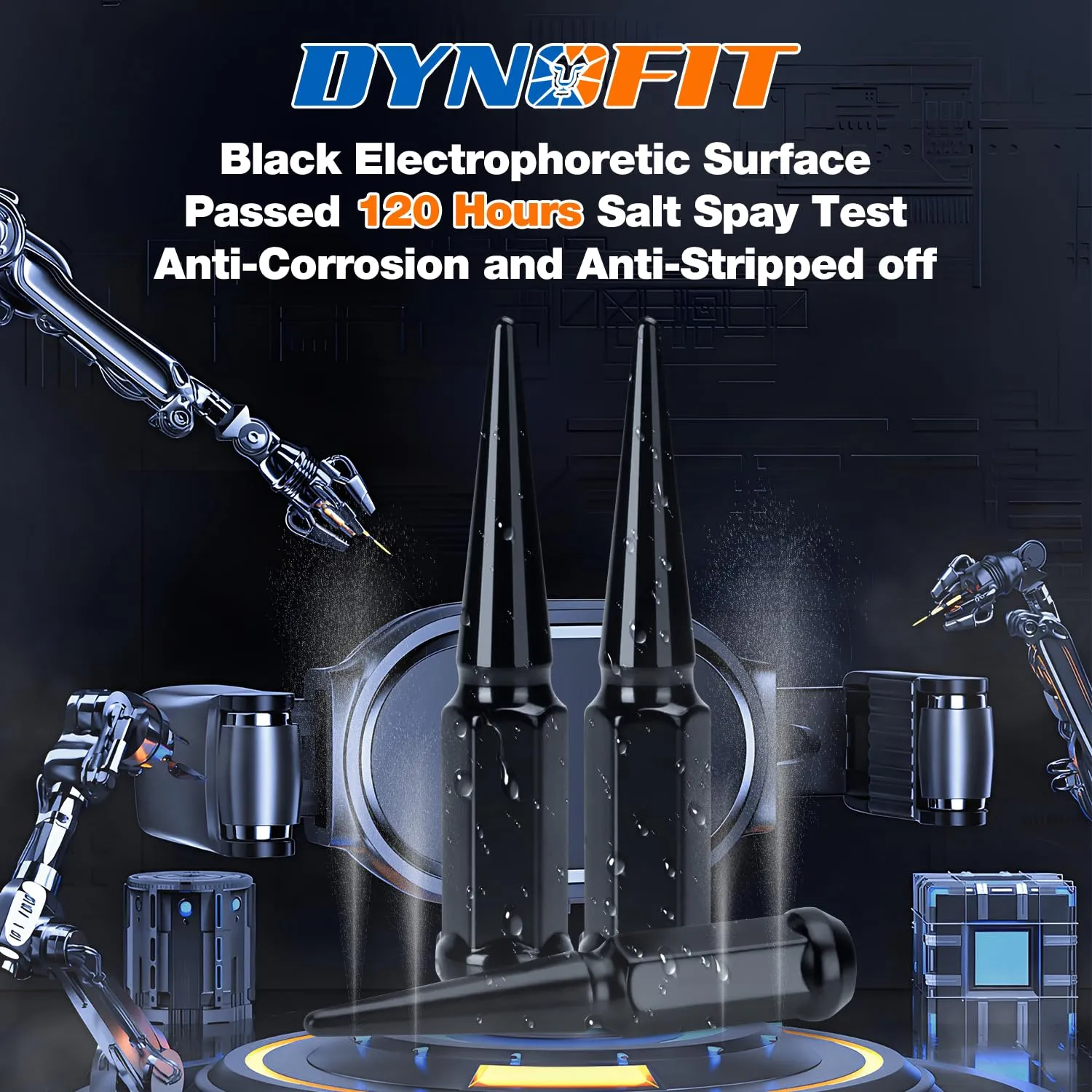 DYNOFIT 14mmx1.5 Wheel Spike Lug Nuts, 32 x Black M14x1.5 Lug Nut, Dynofit 4.4 inch Tall Closed End Nuts with 1 Socket Key for Chevy Silverado GMC Sierra 1500 2500 3500,F-250 F-350 2003-2016