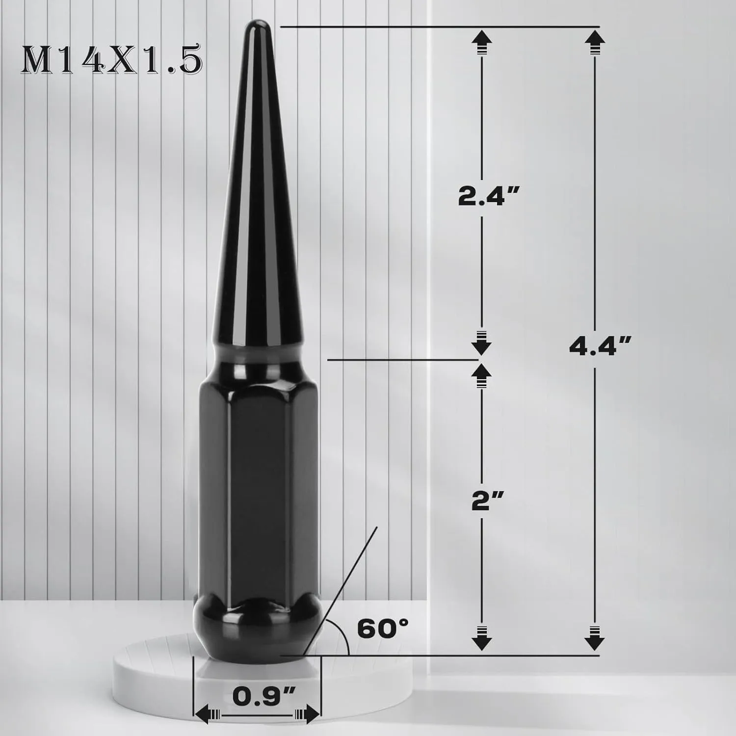 DYNOFIT 14mmx1.5 Wheel Spike Lug Nuts, 32 x Black M14x1.5 Lug Nut, Dynofit 4.4 inch Tall Closed End Nuts with 1 Socket Key for Chevy Silverado GMC Sierra 1500 2500 3500,F-250 F-350 2003-2016
