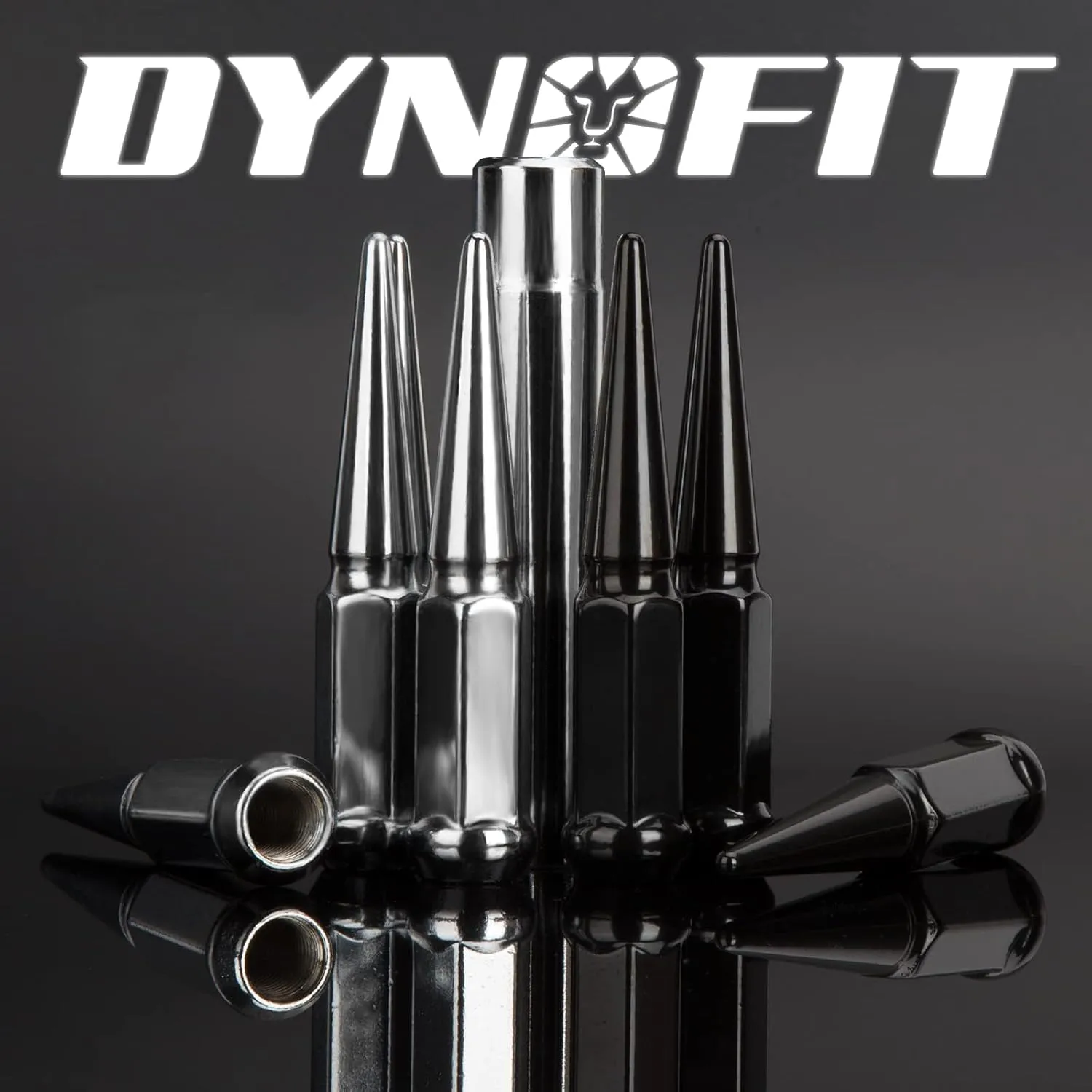 DYNOFIT 14mmx1.5 Wheel Spike Lug Nuts, 32 x Black M14x1.5 Lug Nut, Dynofit 4.4 inch Tall Closed End Nuts with 1 Socket Key for Chevy Silverado GMC Sierra 1500 2500 3500,F-250 F-350 2003-2016
