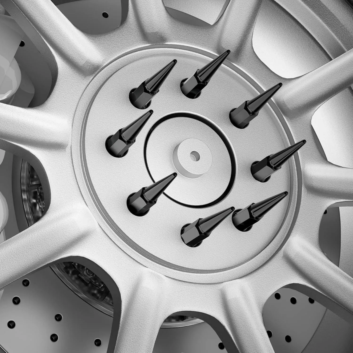 DYNOFIT 14mmx1.5 Wheel Spike Lug Nuts, 32 x Black M14x1.5 Lug Nut, Dynofit 4.4 inch Tall Closed End Nuts with 1 Socket Key for Chevy Silverado GMC Sierra 1500 2500 3500,F-250 F-350 2003-2016