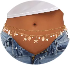 ELABEST Seashell Belt Shell Body Chain Starfish Waist Chain Bikini Beach Belly Chains for Women