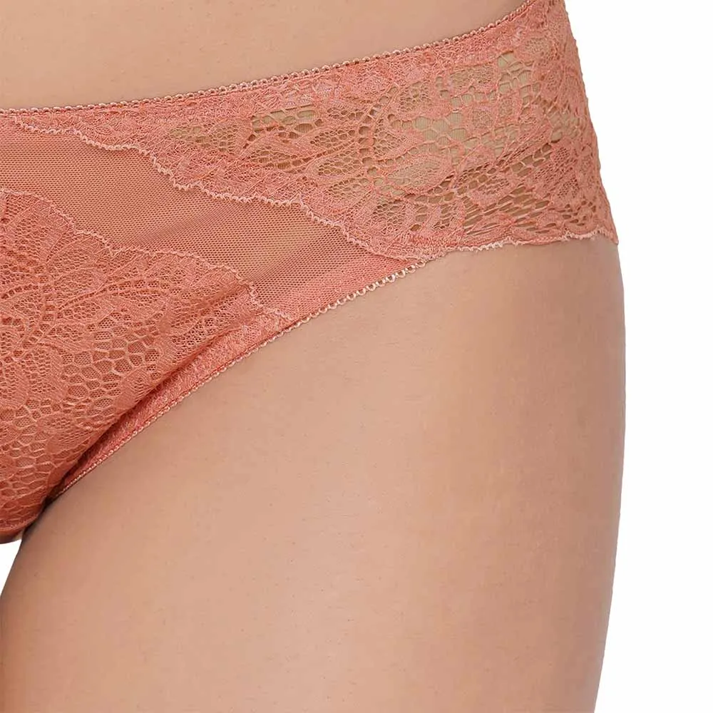 Emma Lace Low Waist Medium Coverage Bridal Wear Lace Bikini Panty - Rust