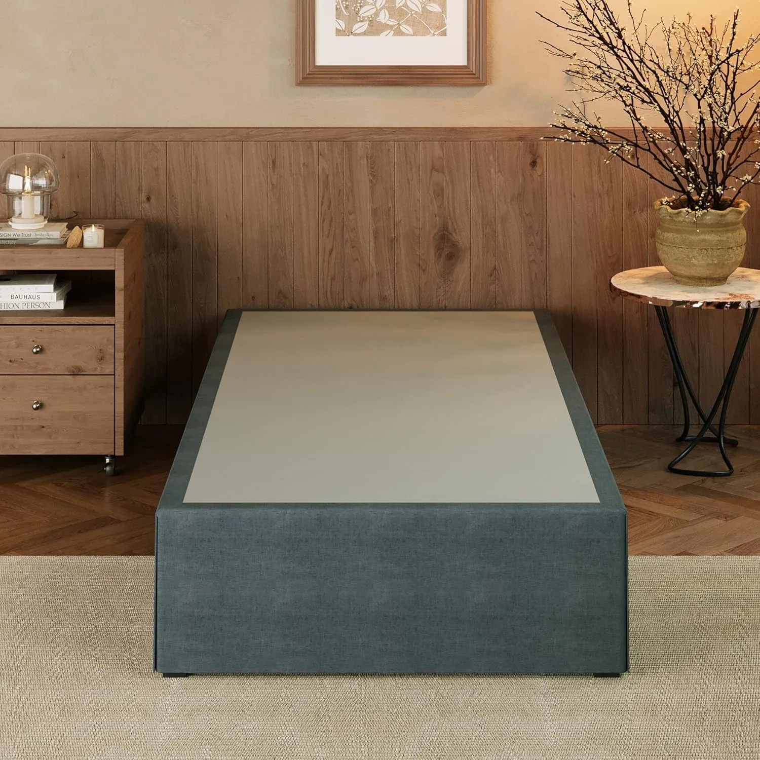 EMODA 14 Inch Twin Bed Frames with Cover Skirt, Heavy Duty Metal Twin Platform Bed Frame No Box Spring Needed, Noise Free, Easy Assembly