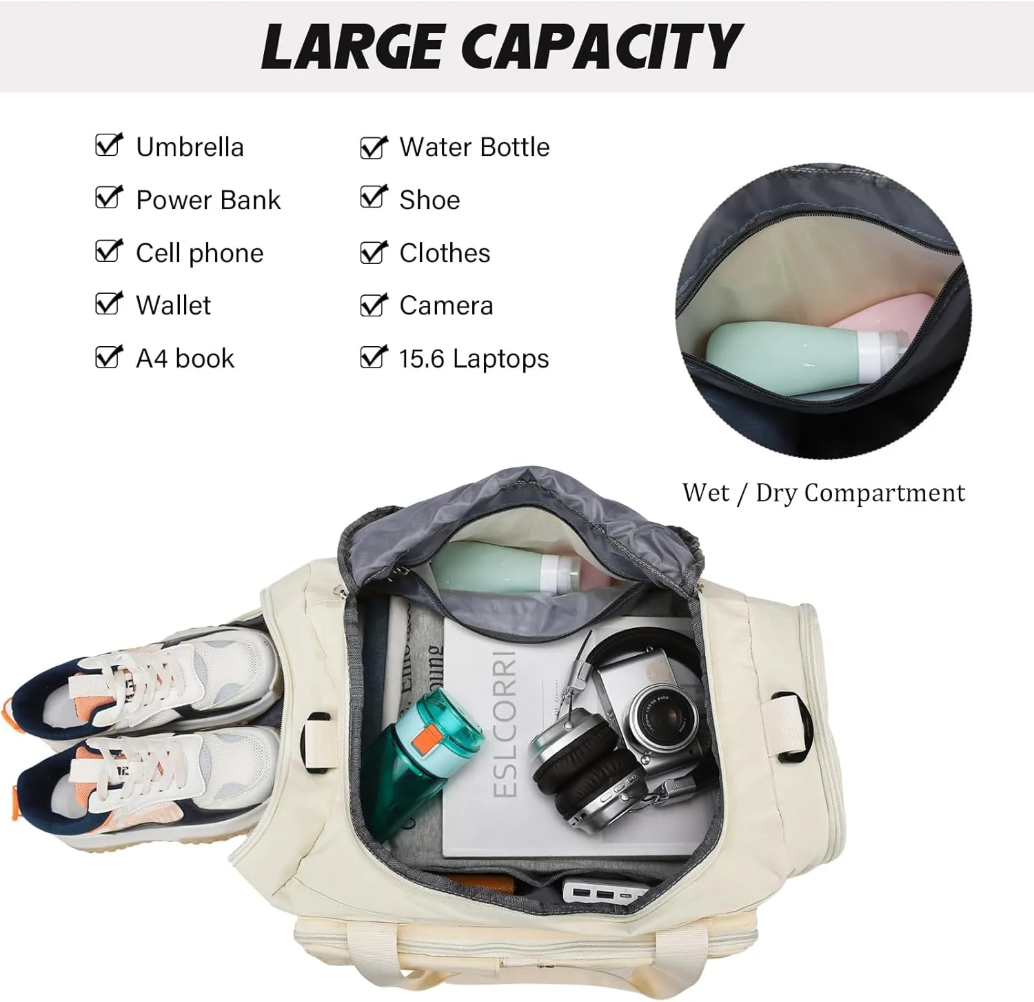 Eslcorri Foldable Duffle Gym Bags for Women Men Small 3 in 1 Travel Duffel Backpack with Shoe & Wet Pocket Collapsible Carry On Personal Item Luggage Fit for Overnight Weekender Sport Fitness -Blue