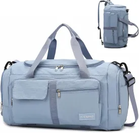 Eslcorri Foldable Duffle Gym Bags for Women Men Small 3 in 1 Travel Duffel Backpack with Shoe & Wet Pocket Collapsible Carry On Personal Item Luggage Fit for Overnight Weekender Sport Fitness -Blue