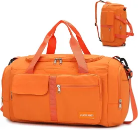 Eslcorri Foldable Duffle Gym Bags for Women Men Small 3 in 1 Travel Duffel Backpack with Shoe & Wet Pocket Collapsible Carry On Personal Item Luggage Fit for Overnight Weekender Sport Fitness -Orange