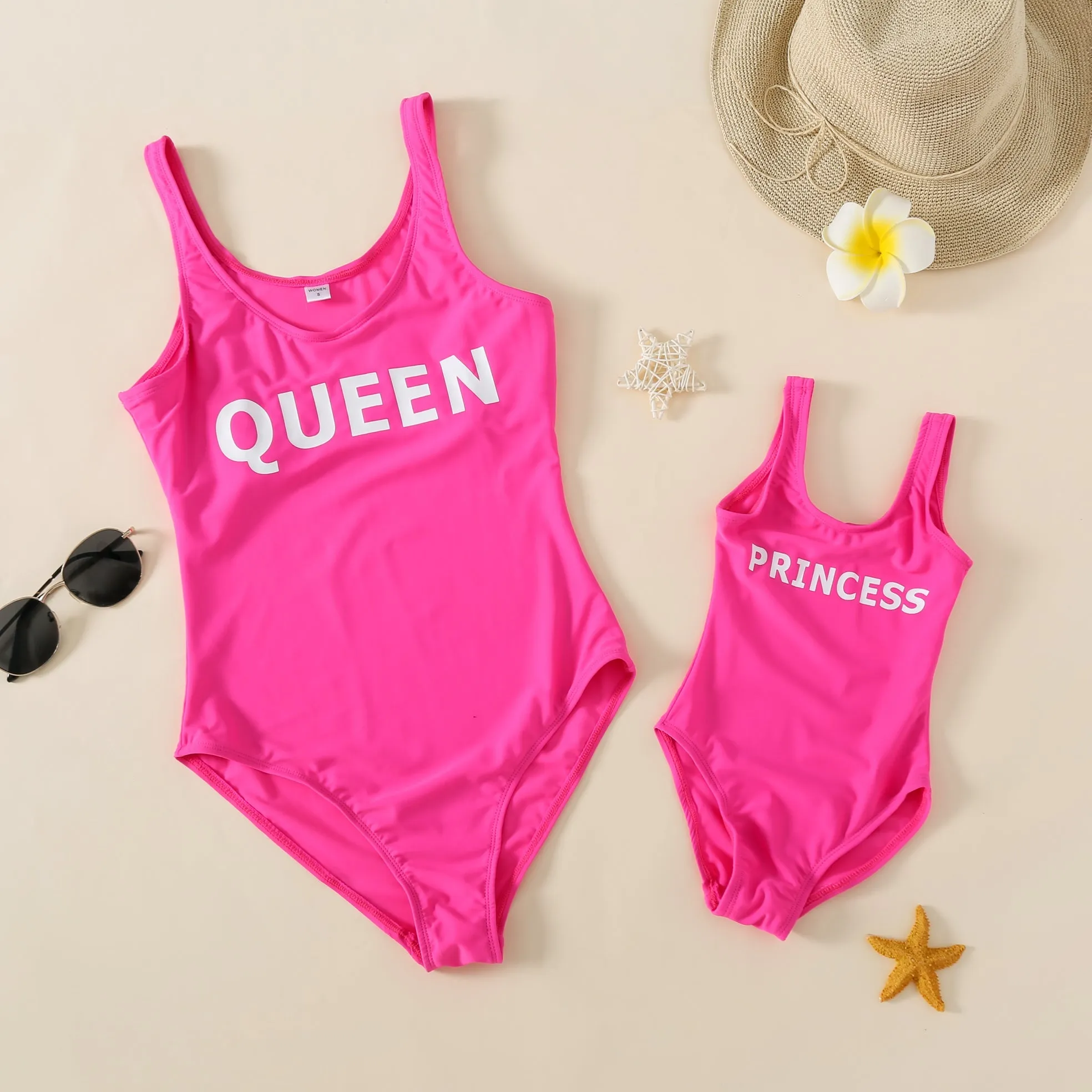 Family Matching Swimwear Plant Print Blue One Piece Family Bathing Suit