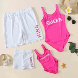 Family Matching Swimwear Plant Print Blue One Piece Family Bathing Suit