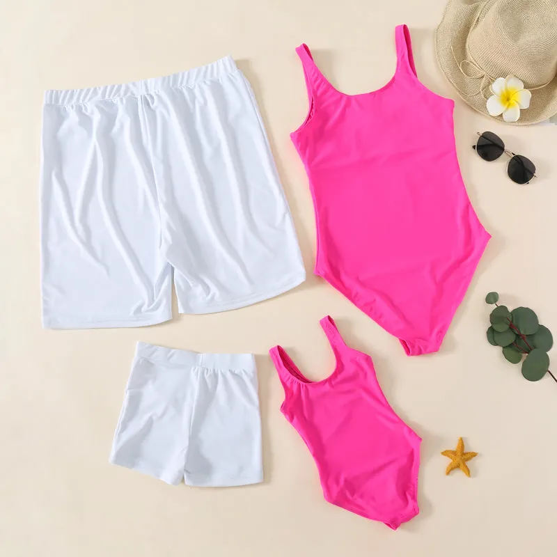 Family Matching Swimwear Plant Print Blue One Piece Family Bathing Suit