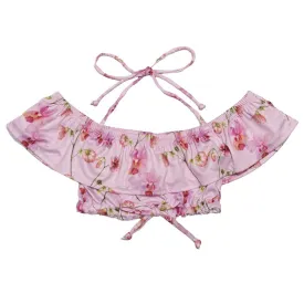 FLORAL ORCHIDS RUFFLE CROP TOP