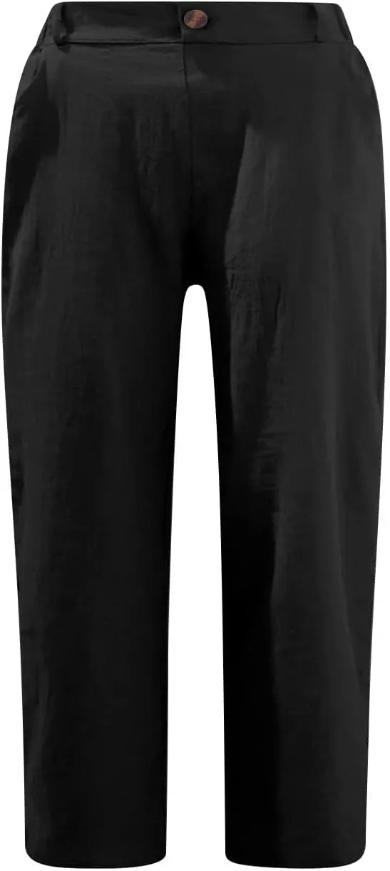 Generic Capri Pants for Women Petite High Waist Work Cargo Capris Clothes Casual Summer Beach Yoga Palazzo Cropped Pants