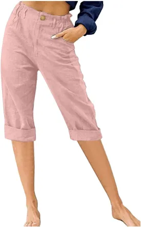Generic Capri Pants for Women Petite High Waist Work Cargo Capris Clothes Casual Summer Beach Yoga Palazzo Cropped Pants