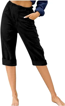 Generic Capri Pants for Women Petite High Waist Work Cargo Capris Clothes Casual Summer Beach Yoga Palazzo Cropped Pants