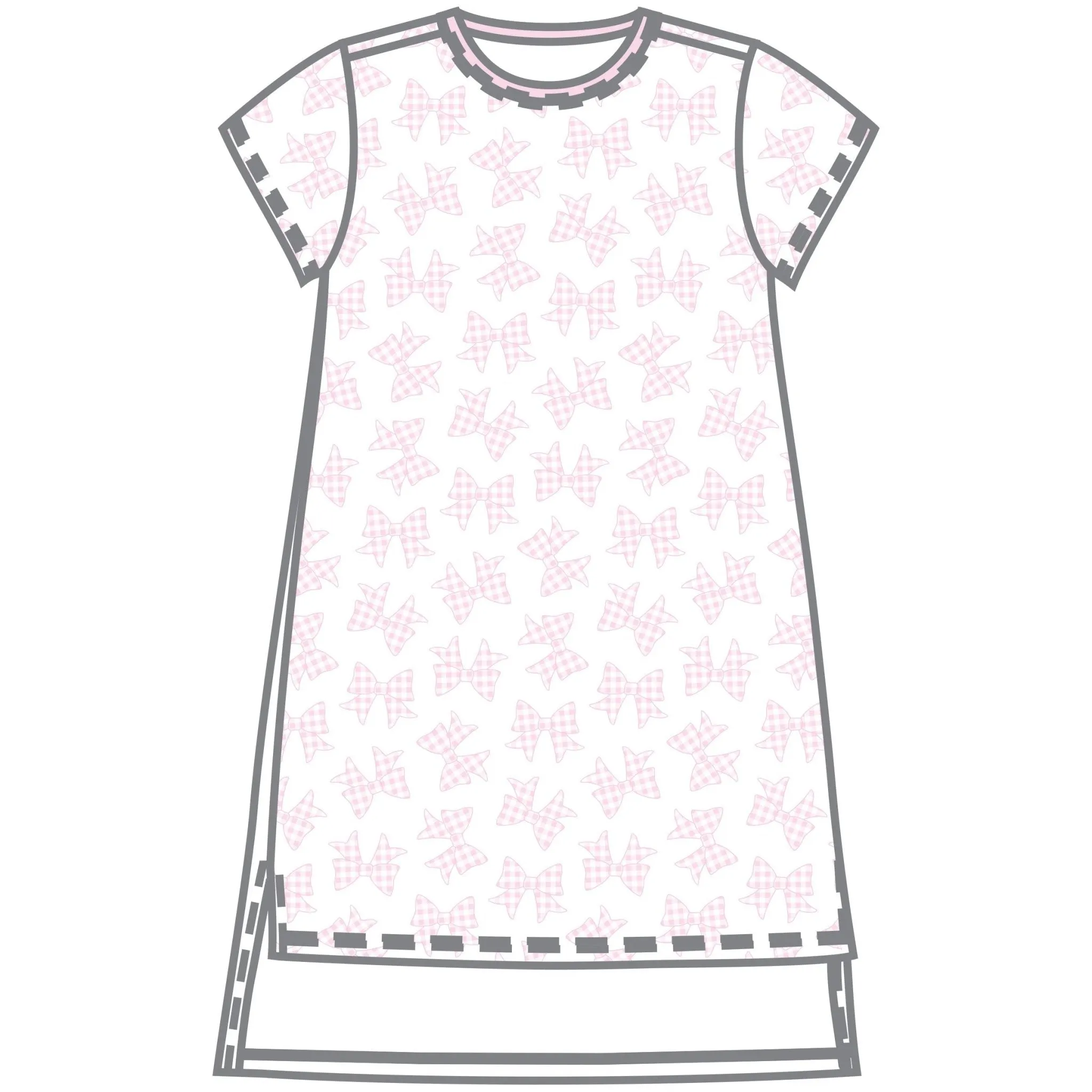 Gingham Bows Big Kid Short Sleeve Nightdress