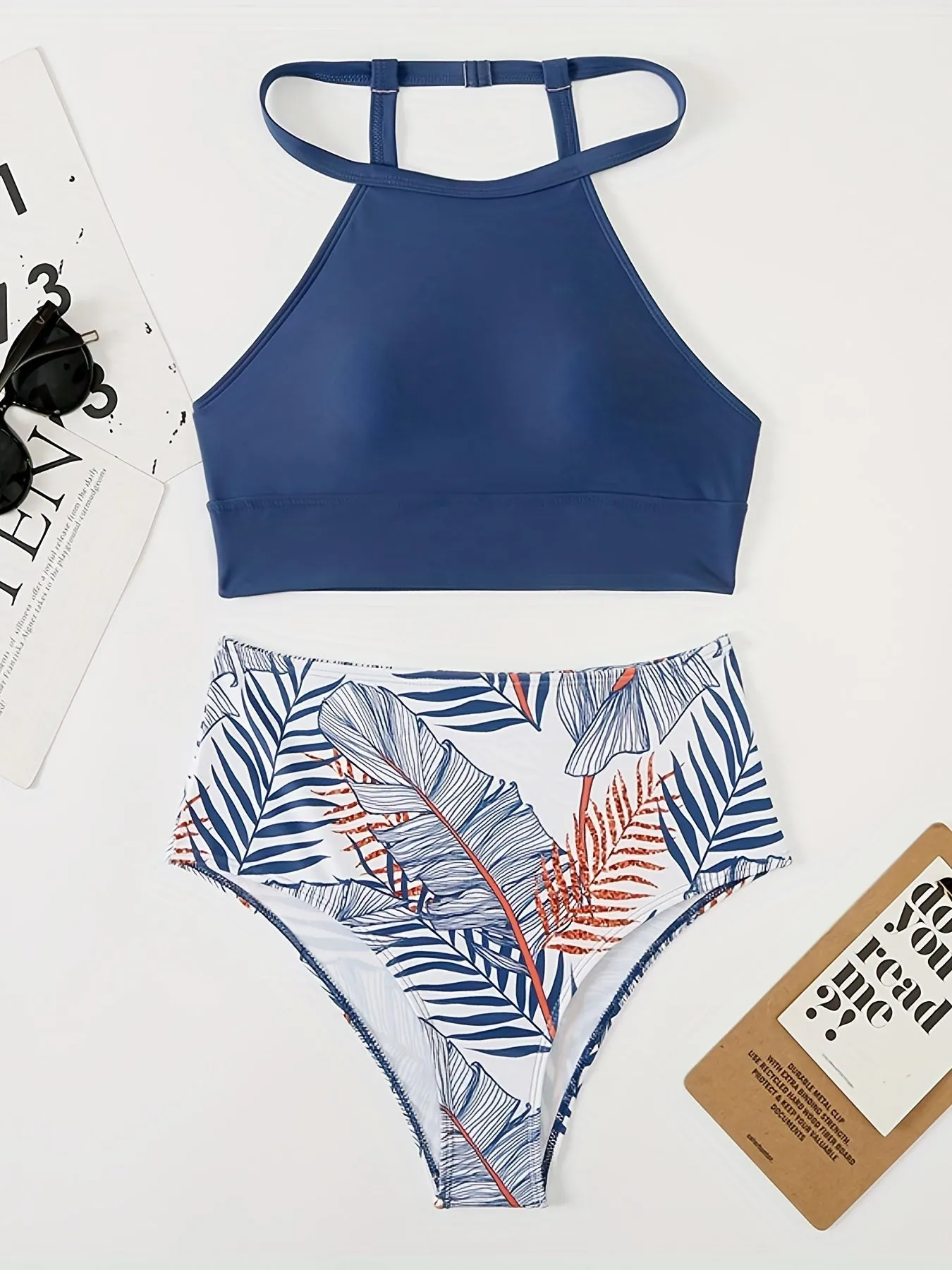 High Waist Full Coverage Bikini Bottoms And High Neck Top For Women