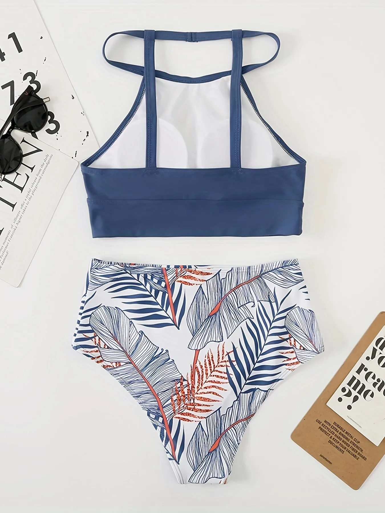 High Waist Full Coverage Bikini Bottoms And High Neck Top For Women