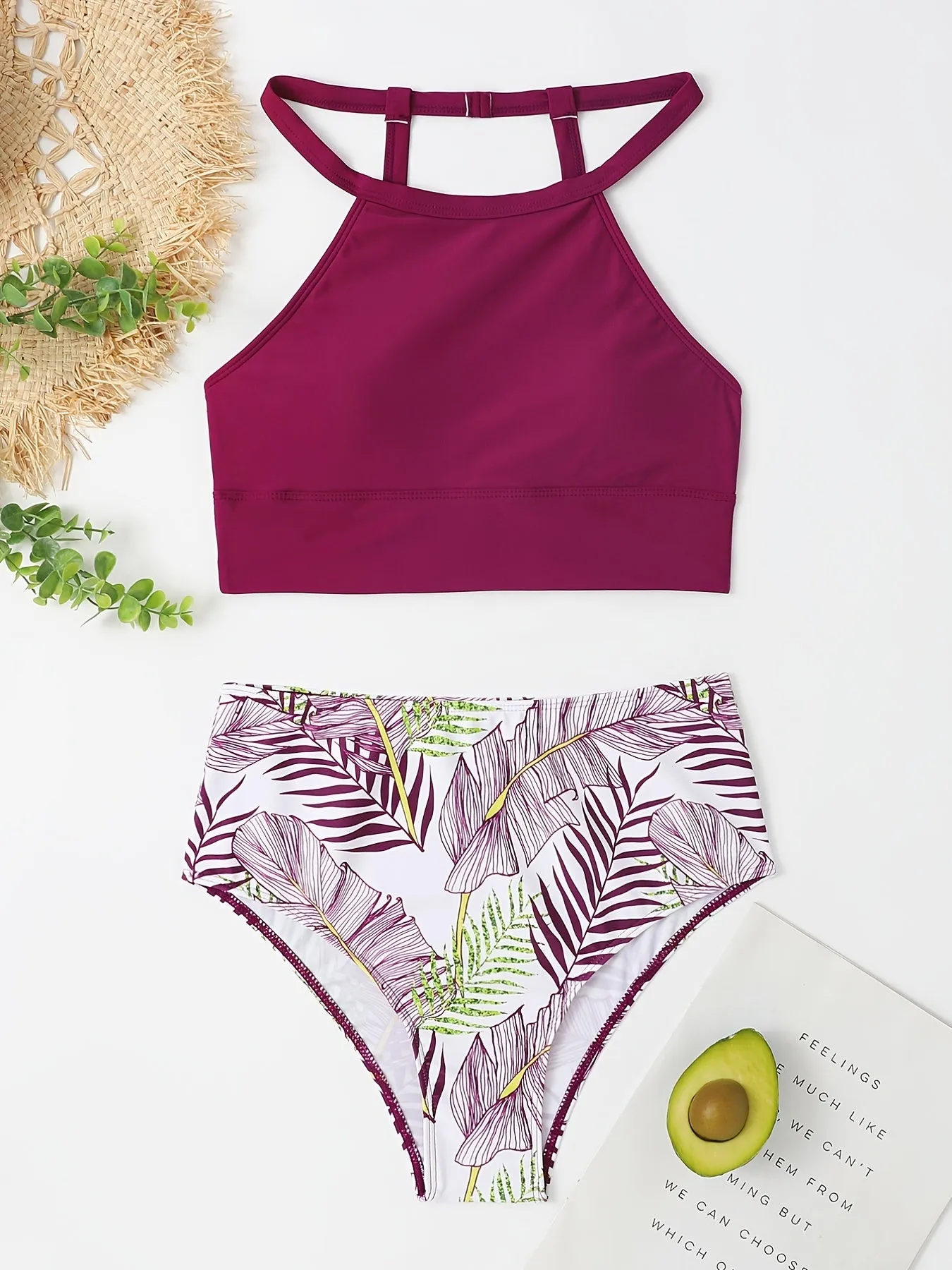 High Waist Full Coverage Bikini Bottoms And High Neck Top For Women
