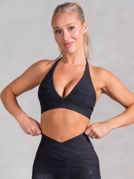 Icon V Neck Sports Bra - Black Marl
