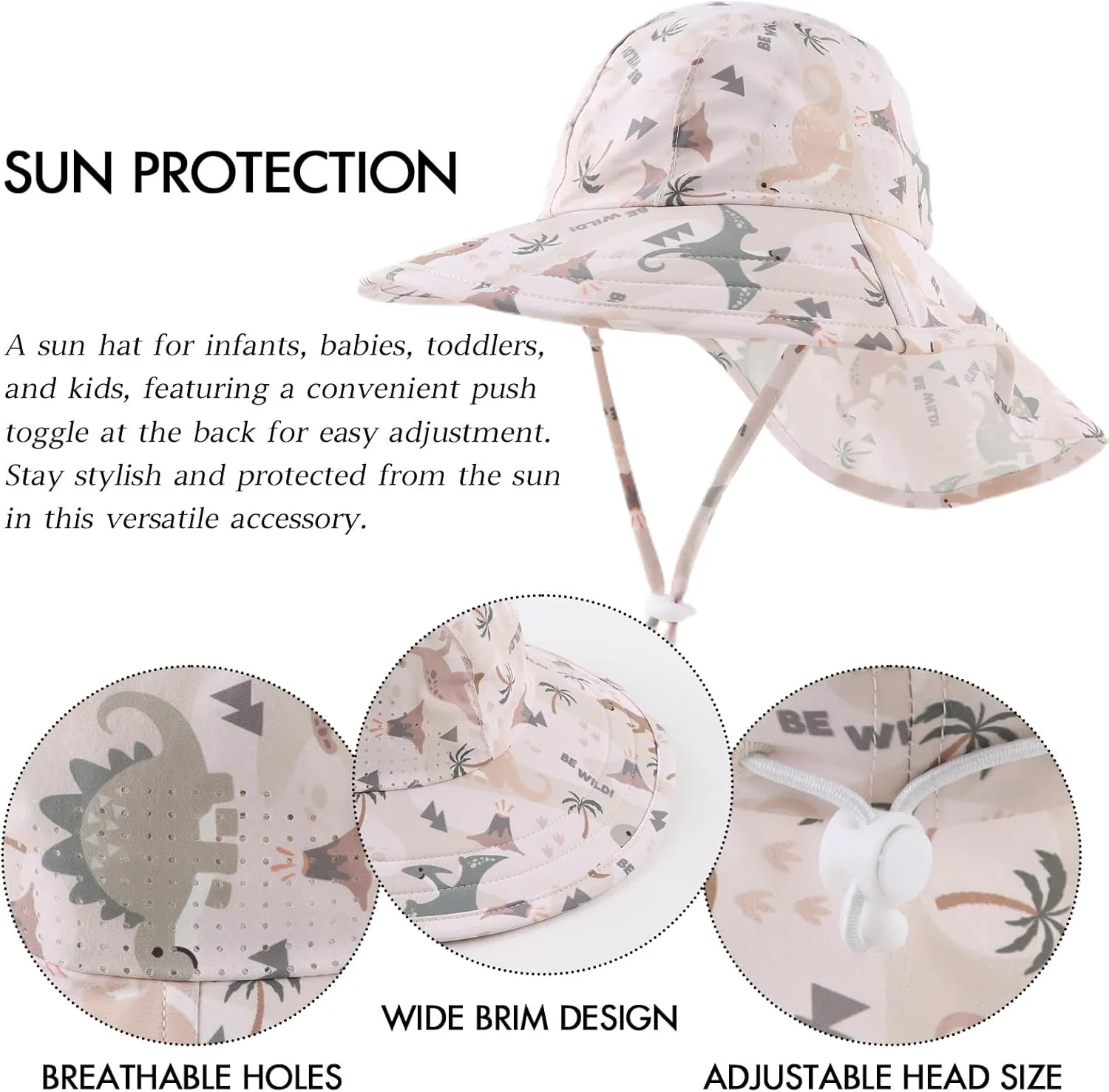 JANGANNSA Baby Sun Hat Boys Girls Infant Toddler Bucket Hat Kids Neck Flap Sun Protect Cap Beach