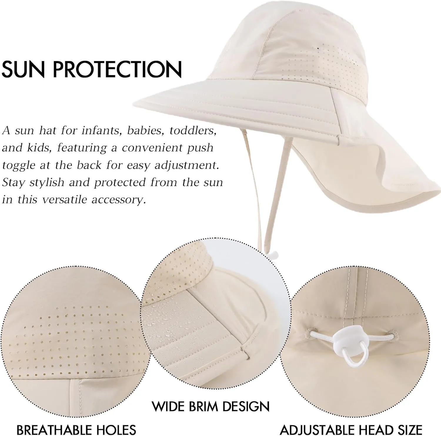 JANGANNSA Baby Sun Hat Boys Girls Infant Toddler Bucket Hat Kids Neck Flap Sun Protect Cap Beach