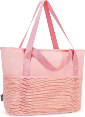 KABAQOO Large Beach Bag Waterproof Sandproof Tote Bag for Women with Zipper & Mesh Pockets for Pool Swim Travel Everyday