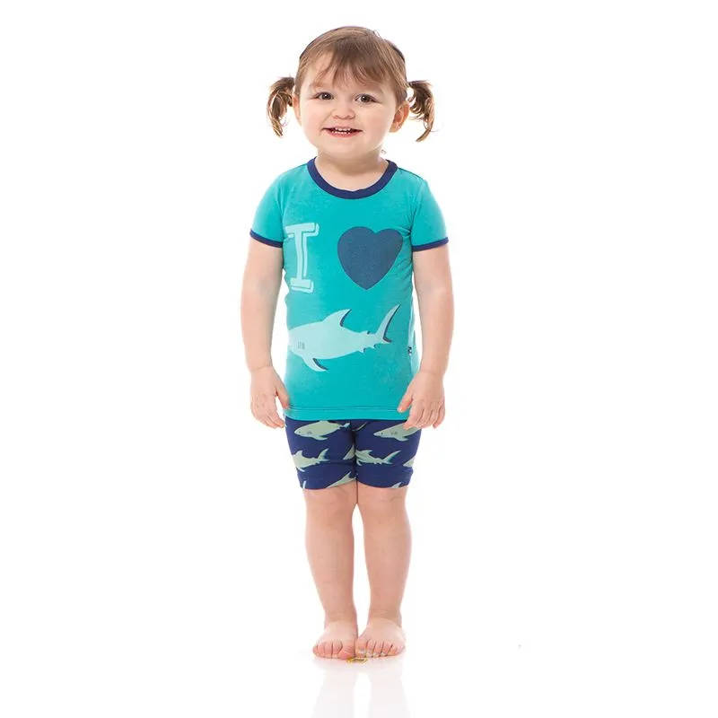 Kickee Pants Pajama Set with Shorts - Flag Blue Sharky