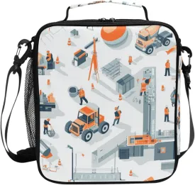 KLL Insulated Tote Compact Lunch Box for Girls with buckle for School College Construction Scene Building Bridges Concrete Mixer Truck Concrete Mixer Truck