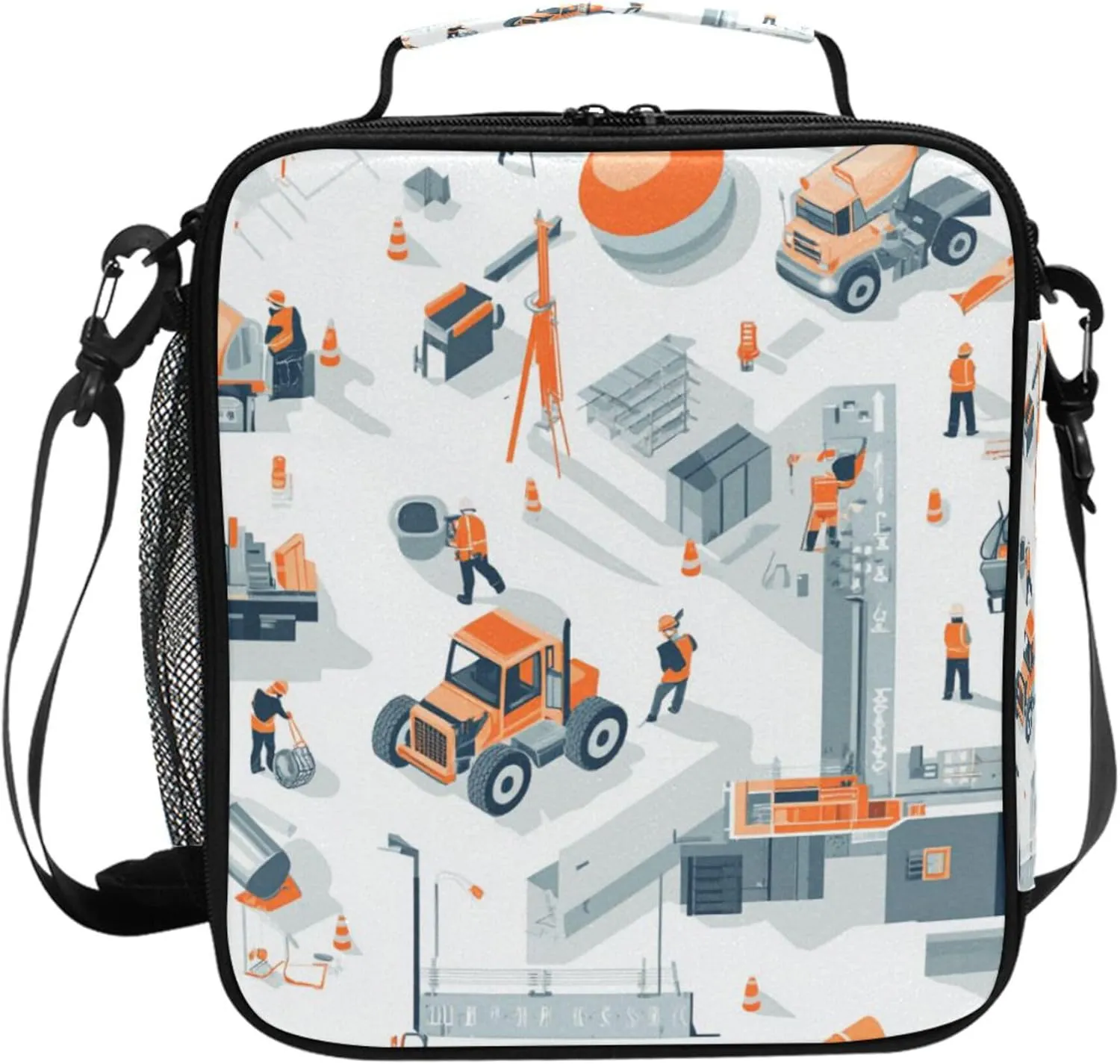 KLL Insulated Tote Compact Lunch Box for Girls with buckle for School College Construction Scene Building Bridges Concrete Mixer Truck Concrete Mixer Truck