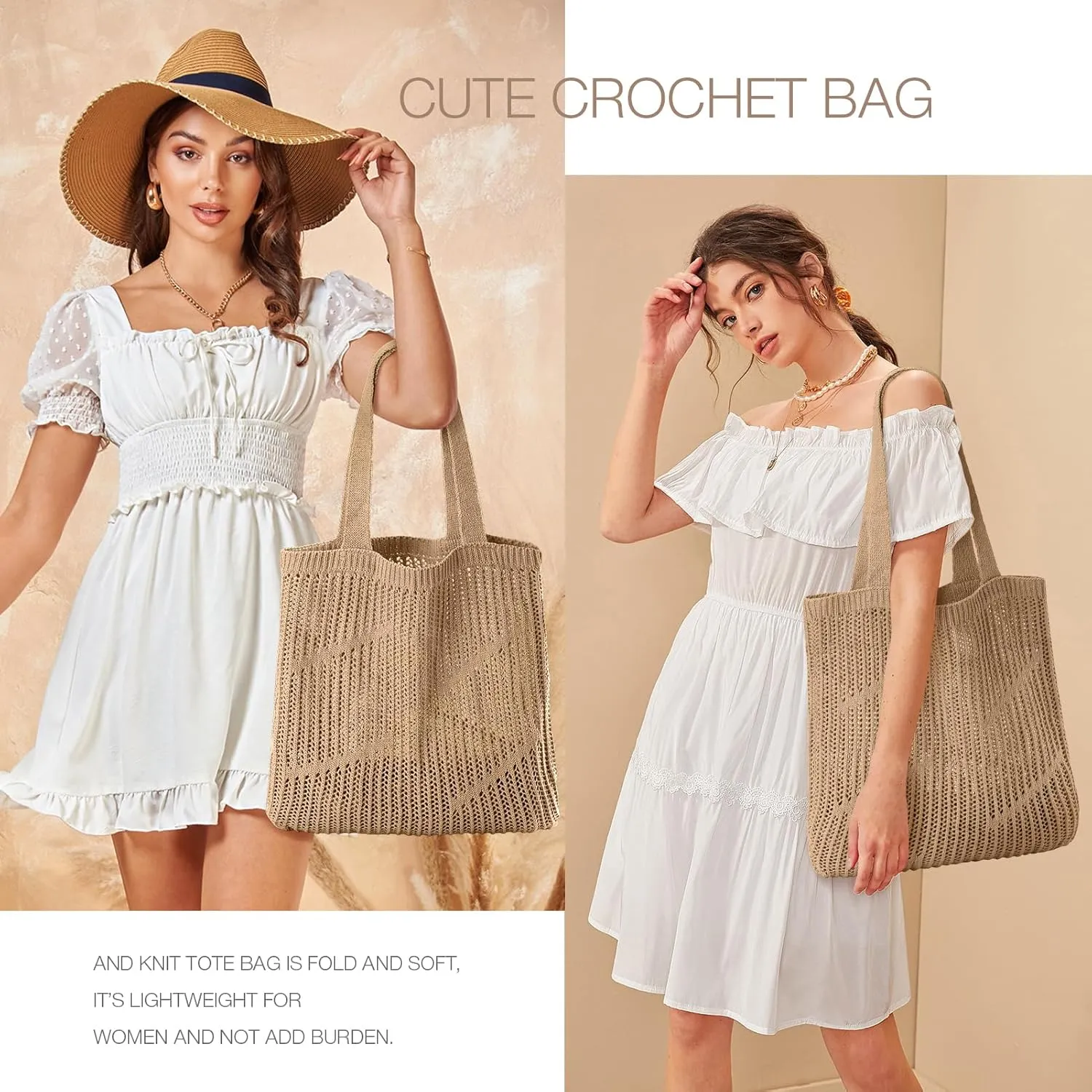 KPX Crochet Tote, Beach Mesh Knitted Shoulder Bag - Large Aesthetic Hobo Bag for Women - Summer